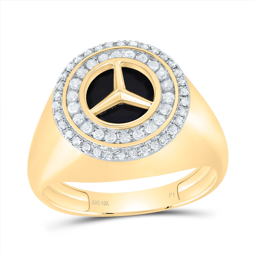 1/3Ctw-Nat Dia P1 10 Mm Round Onyx Black Mens Ring (5.81 grams)