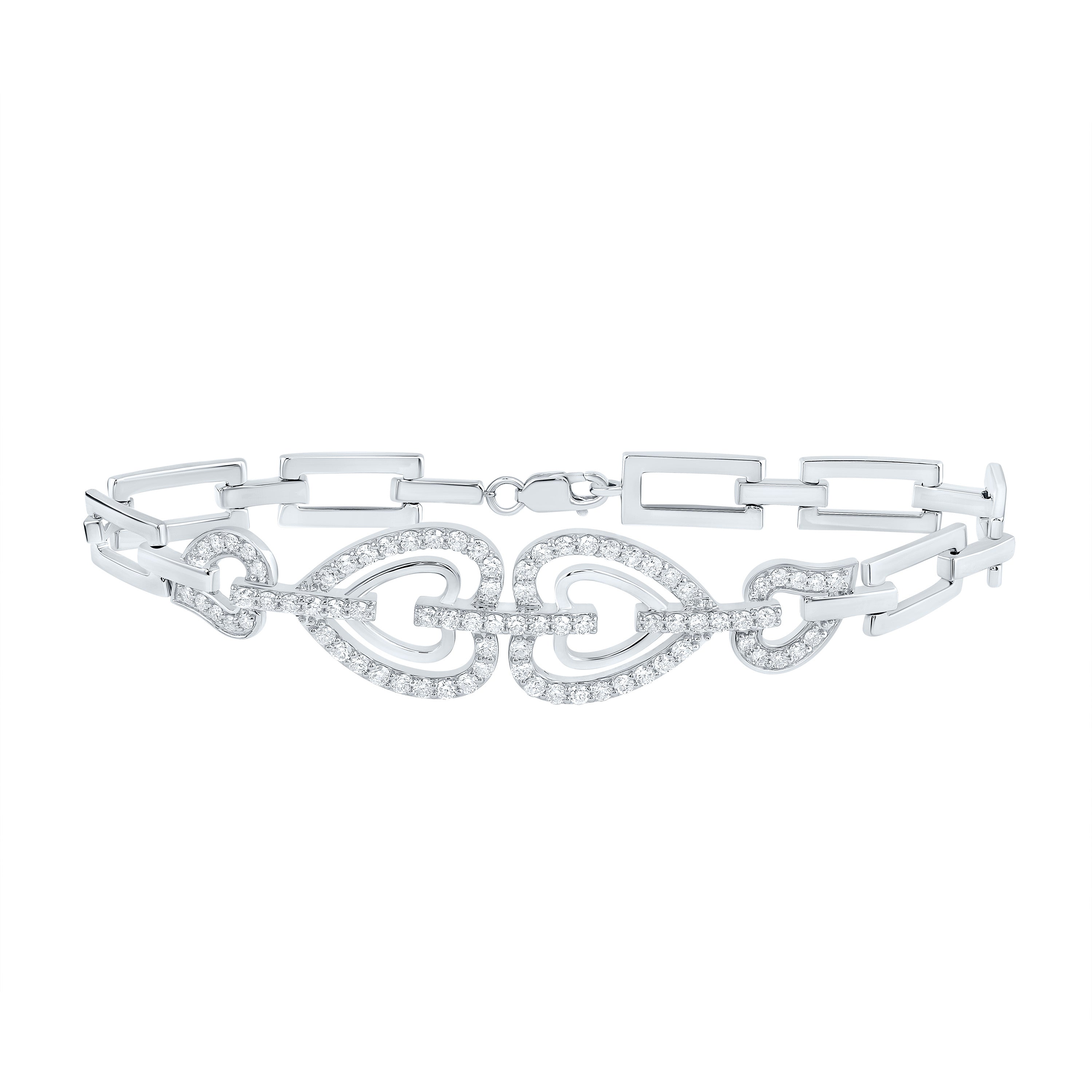 1 5/8Ctw-Nat Dia Cn Fashion Heart Bracelet (7 Inch) (13.43 grams)