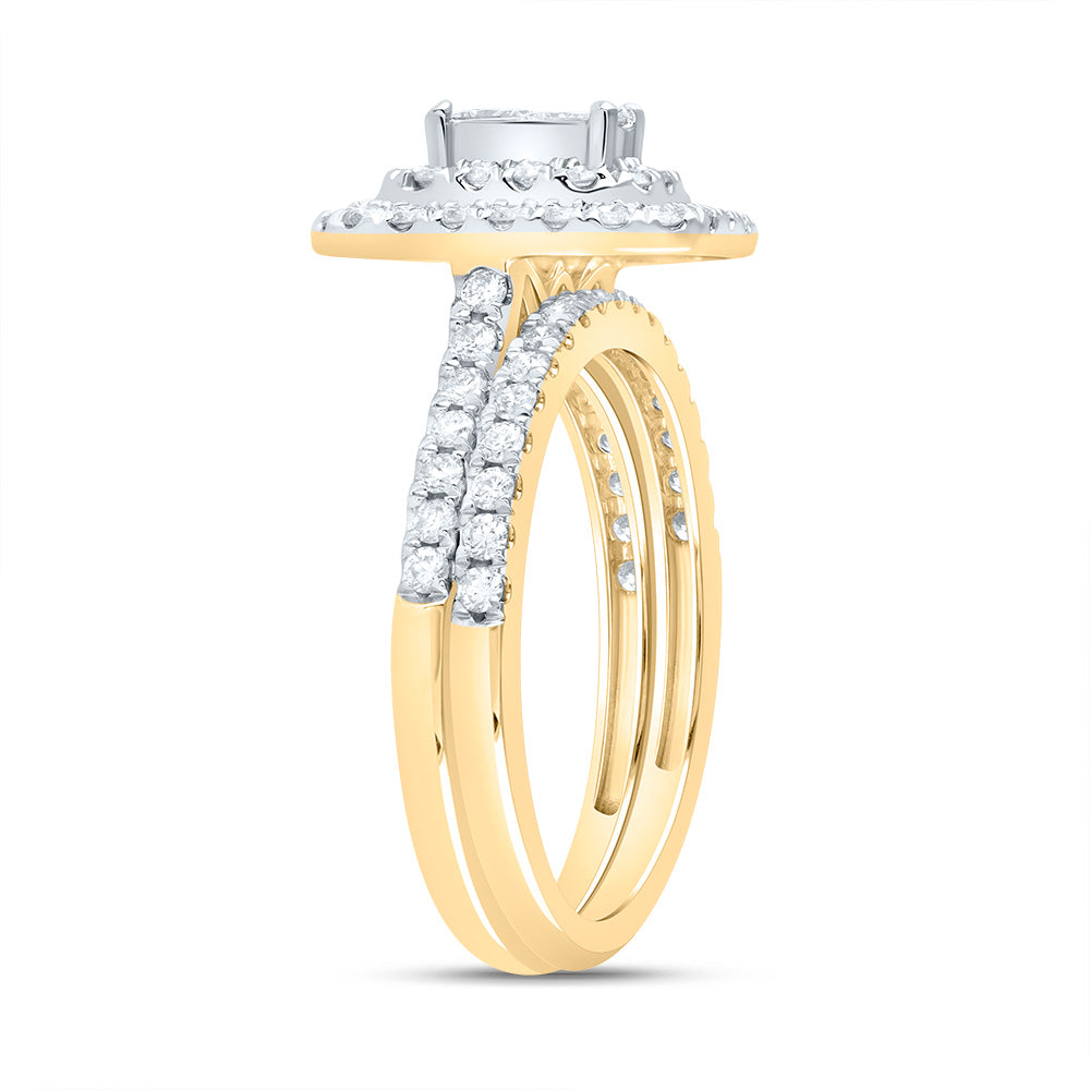 1Ctw-Dia Ana M Emerald Double Halo Fashion Bridal Set (4.28 grams)