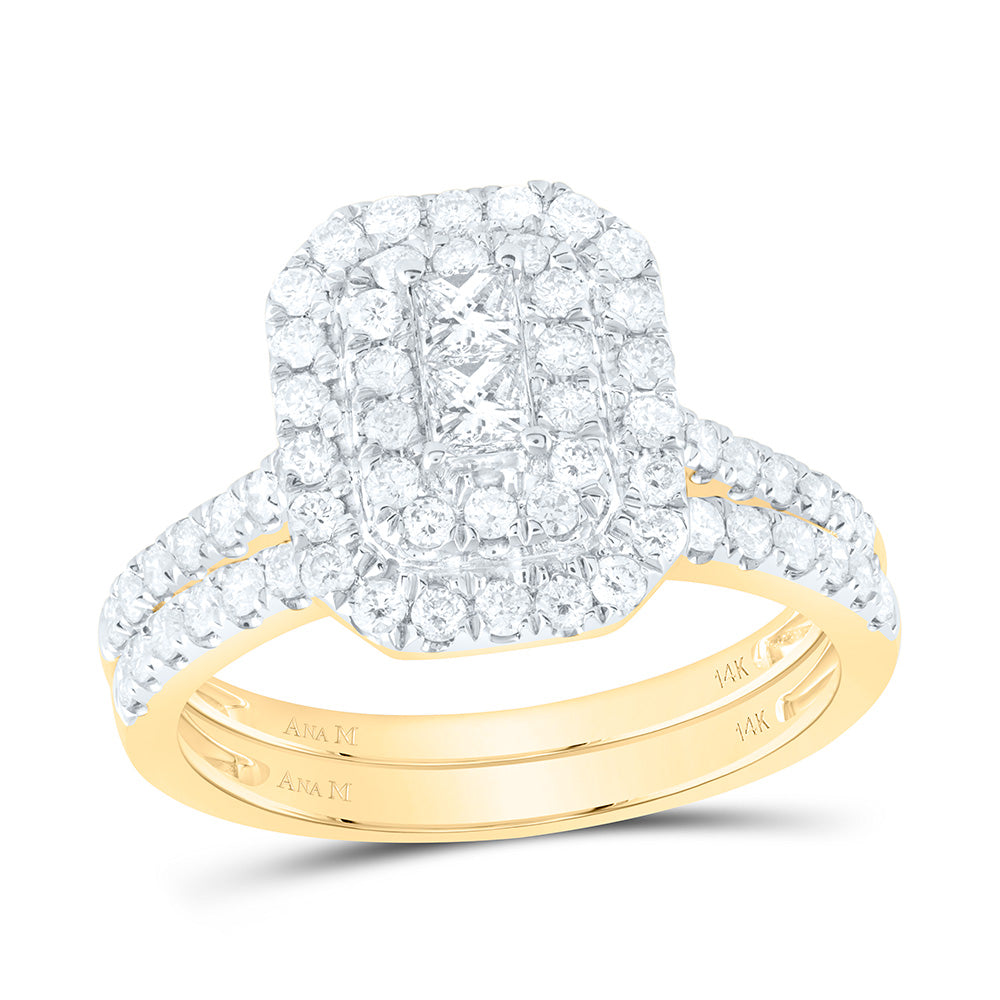 1Ctw-Dia Ana M Emerald Double Halo Fashion Bridal Set (4.28 grams)