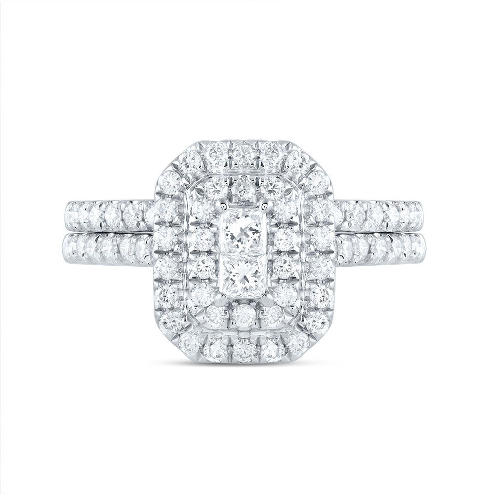 1Ctw-Dia Ana M Emerald Double Halo Fashion Bridal Set (4.33 grams)