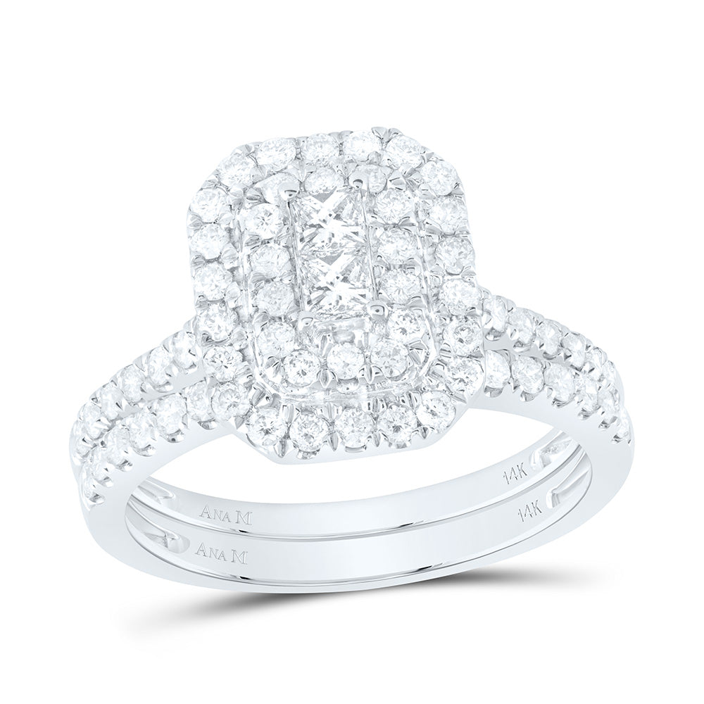 1Ctw-Dia Ana M Emerald Double Halo Fashion Bridal Set (4.33 grams)