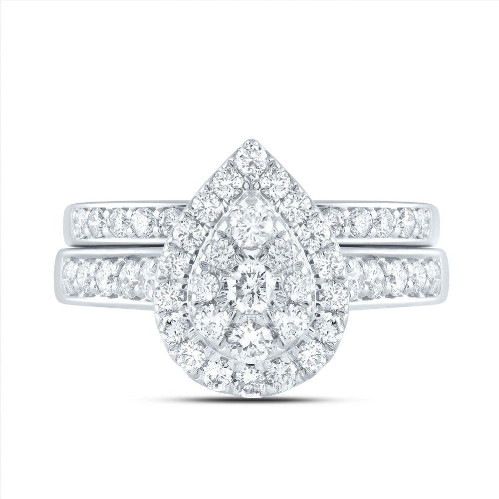 1Ctw-Dia Ana M Pear Double Halo Fashion Bridal Set  (6.11 grams)