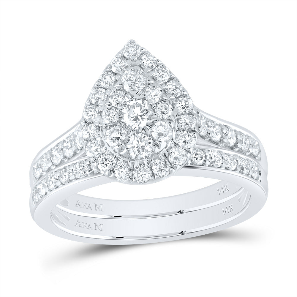 1Ctw-Dia Ana M Pear Double Halo Fashion Bridal Set  (6.11 grams)