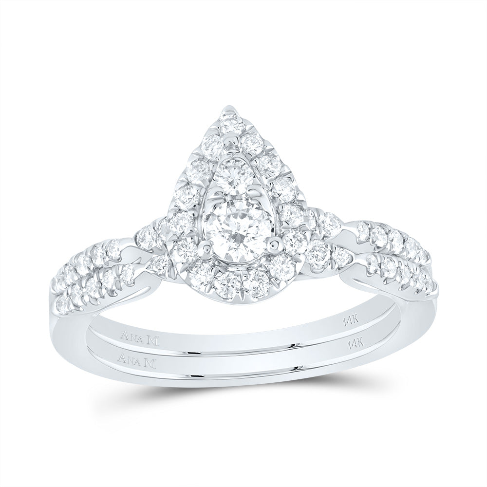 5/8Ctw-Dia Ana M Pear Single Halo Fashion Bridal Set (5.07 grams)