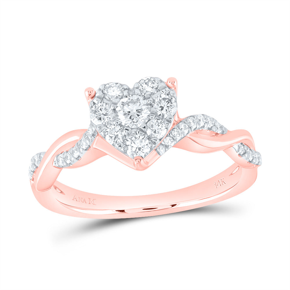 1/2Ctw-Nat Dia Ana M Heart No Halo Fashion Bridal Ring (3.63 grams)