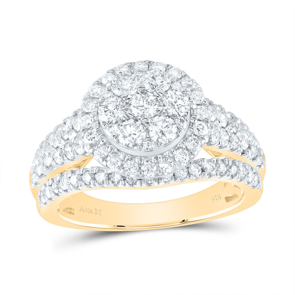 1 1/2Ctw-Dia Ana M Round Single Halo Fashion Bridal Ring (5.58 grams)