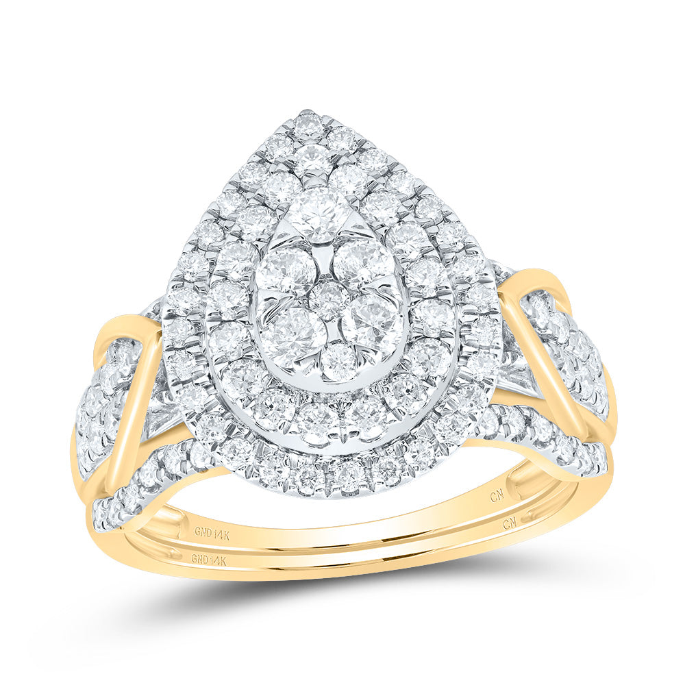 1Ctw-Dia Cn Pear Double Halo Bridal Set  (5.21 grams)