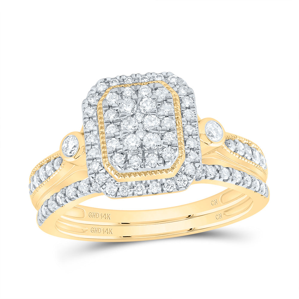 1/2Ctw-Dia Cn Emerald Double Halo Bridal Set  (4.4 grams)