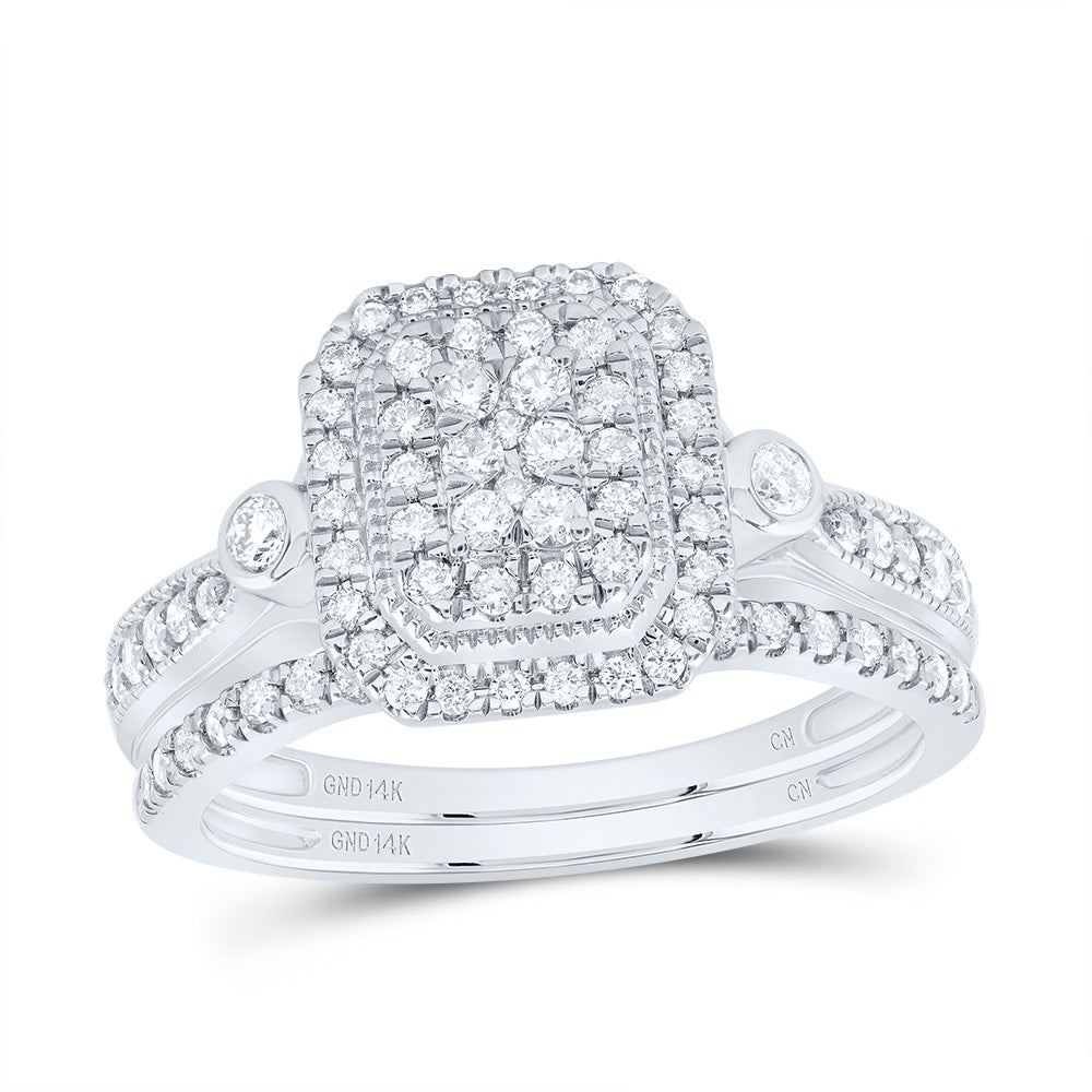 1/2Ctw-Dia Cn Emerald Double Halo Bridal Set (4.33 grams)