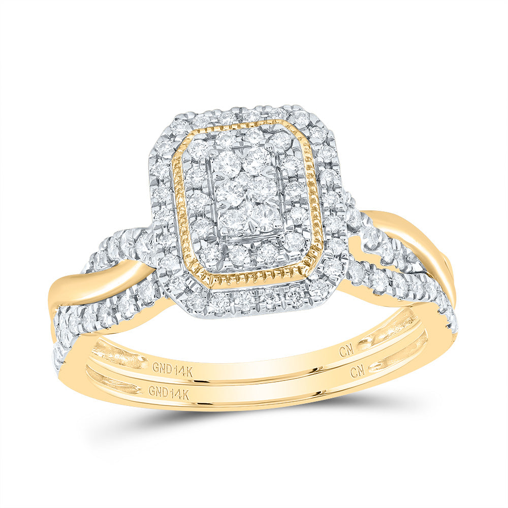 1/2Ctw-Dia Cn Emerald Double Halo Bridal Set (4 grams)