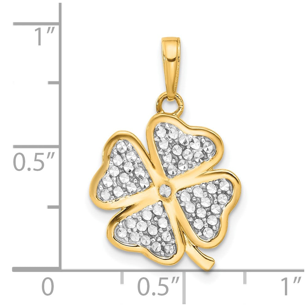 14k Yellow & Rhodium 15.7 mm  Polished and D/C 4-Leaf Clover Pendant (2.82 grams)