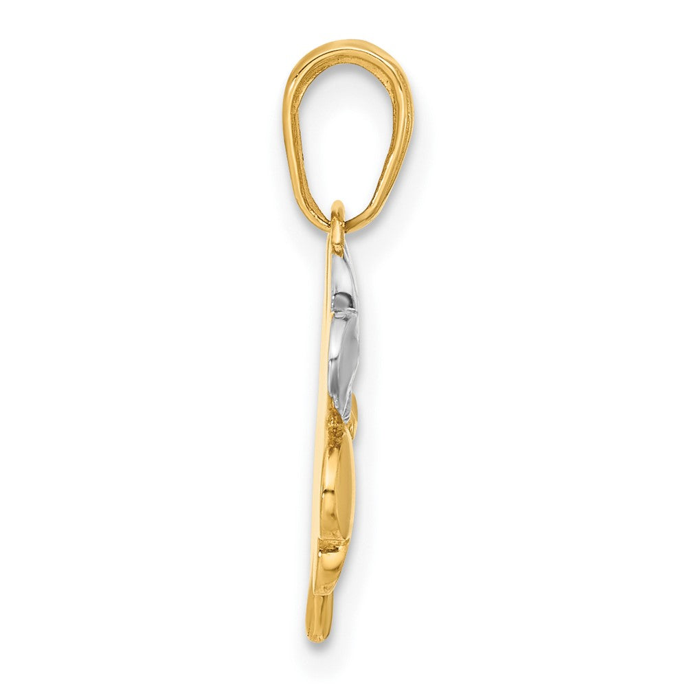 14k Yellow & Rhodium 13 mm  Polished and D/C Clover Pendant (1.83 grams)