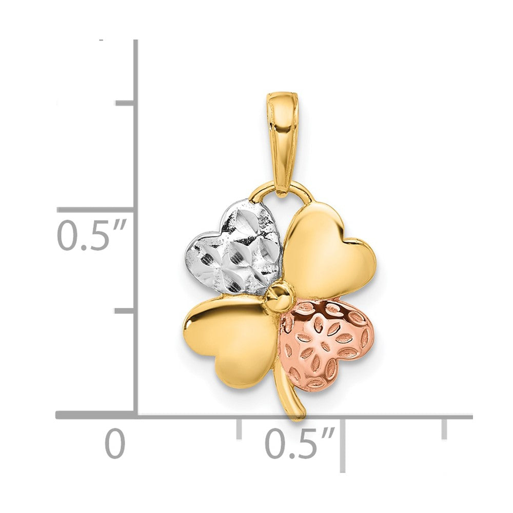 14k Yellow & Rhodium 13 mm  Polished and D/C Clover Pendant (1.83 grams)