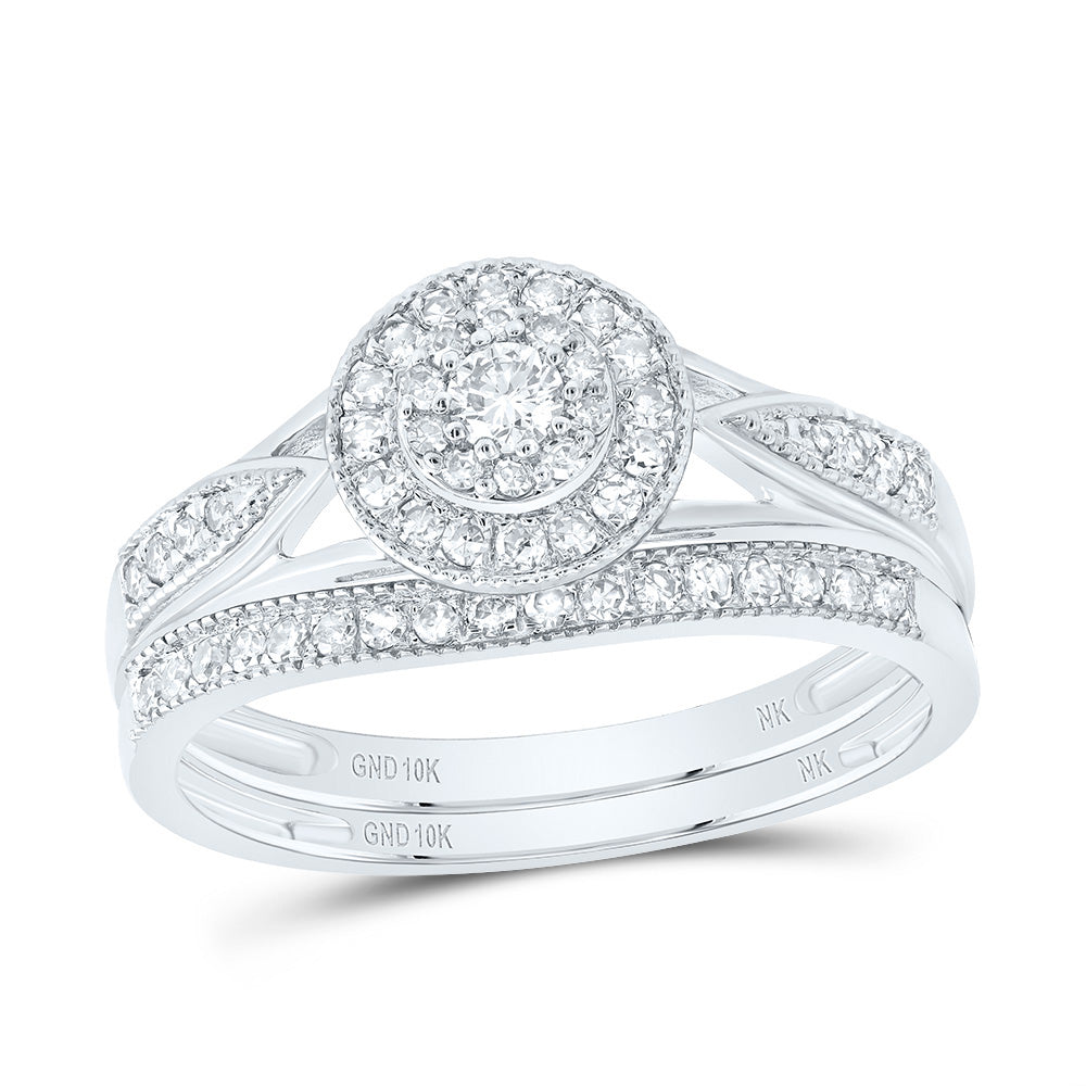 3/8Ctw-Dia Nk Round Double Halo Bridal Set (2.68 grams)