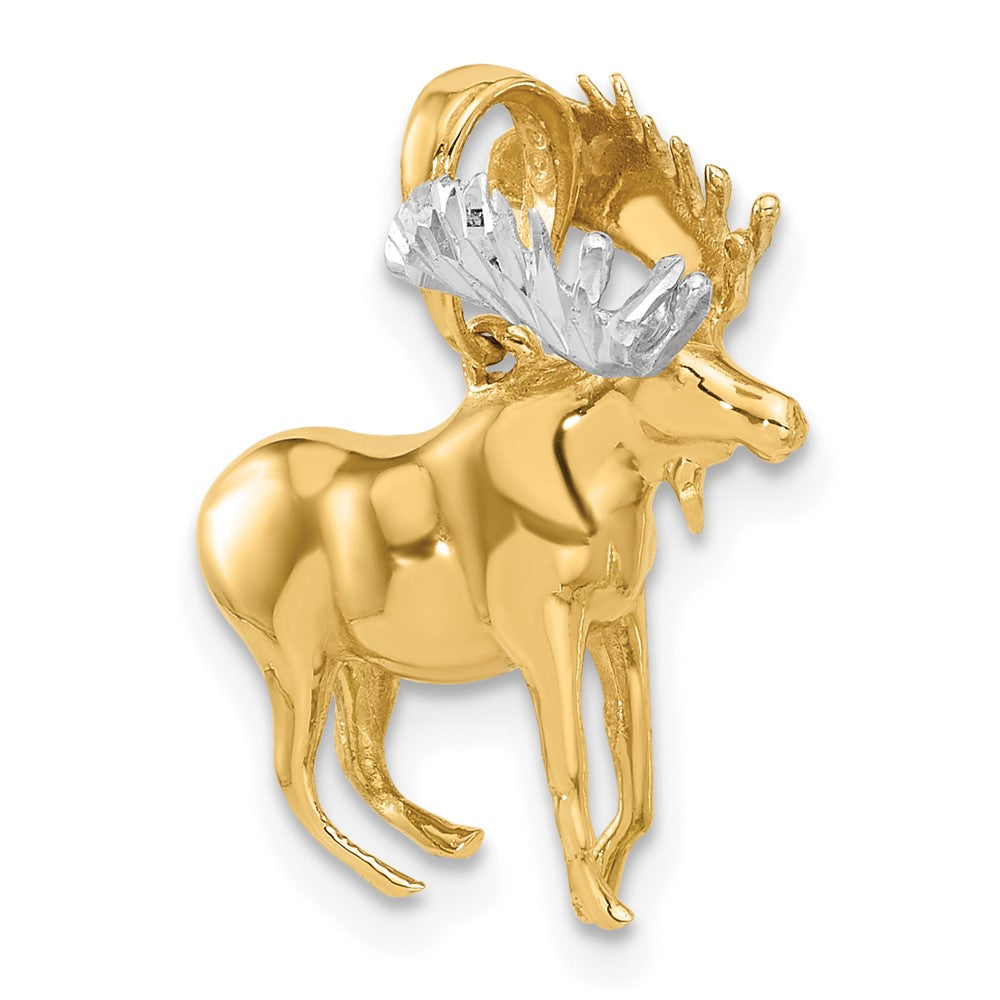14k Yellow & Rhodium 18 mm  D/C 3D Moose Pendant (3.89 grams)