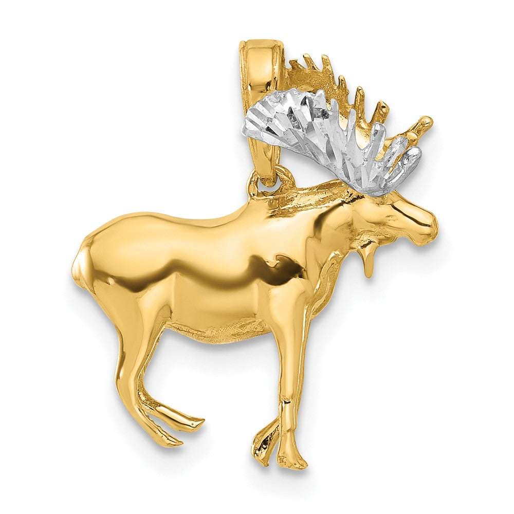 14k Yellow & Rhodium 18 mm  D/C 3D Moose Pendant (3.89 grams)