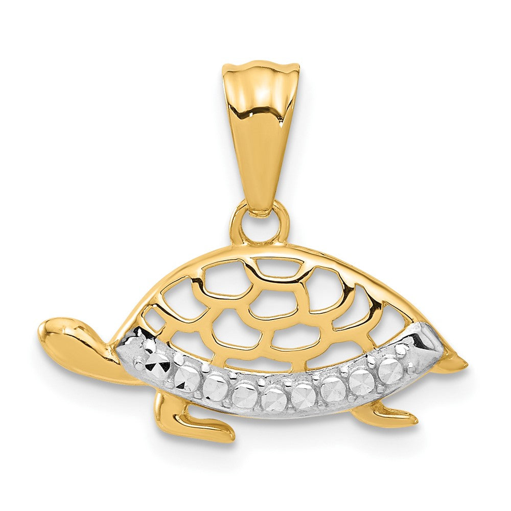 14k Yellow & Rhodium 20.8 mm  Diamond Cut Turtle Pendant