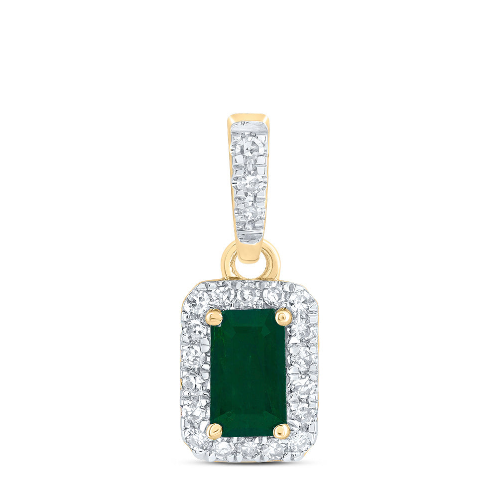 1/10Ctw-Dia Cn 5X3Mm Em-Em Nat Gem Emerald Pendant (0.71 grams)
