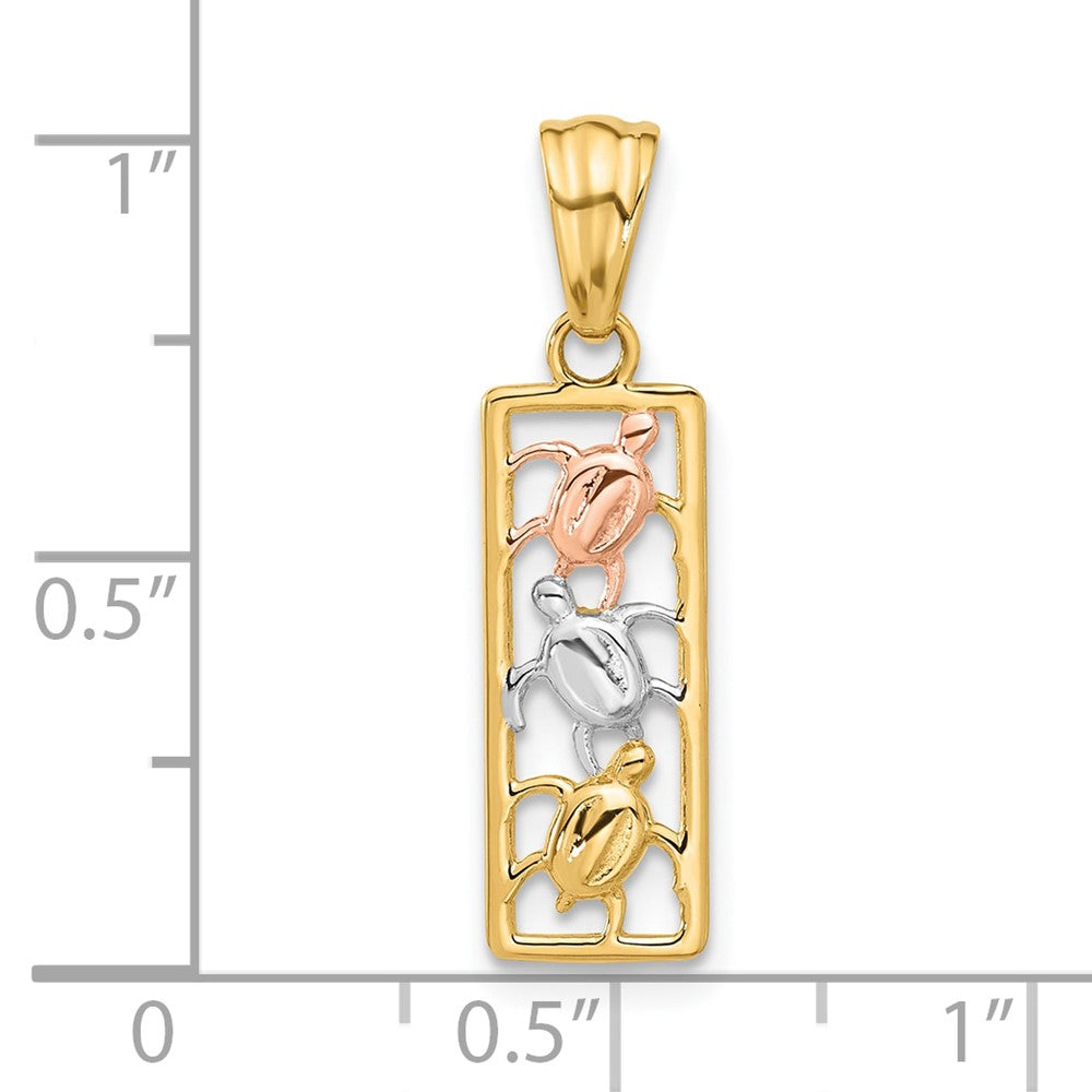 14k Two-tone 7 mm  Polished Turtles Rectangle Pendant (0.83 grams)