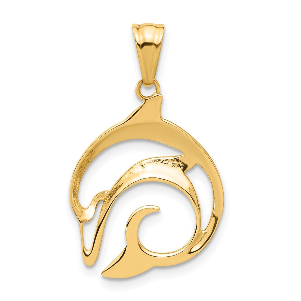 14k Yellow Gold 18 mm Polished Cut Out Dolphin Pendant (2.52 grams)