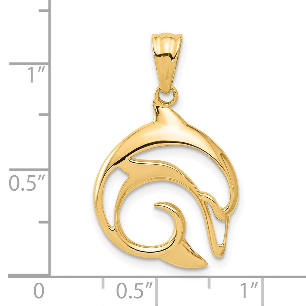 14k Yellow Gold 18 mm Polished Cut Out Dolphin Pendant (2.52 grams)