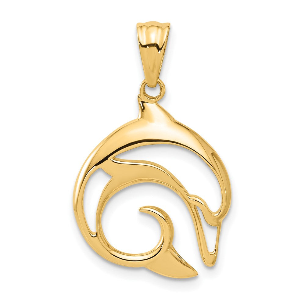 14k Yellow Gold 18 mm Polished Cut Out Dolphin Pendant (2.52 grams)