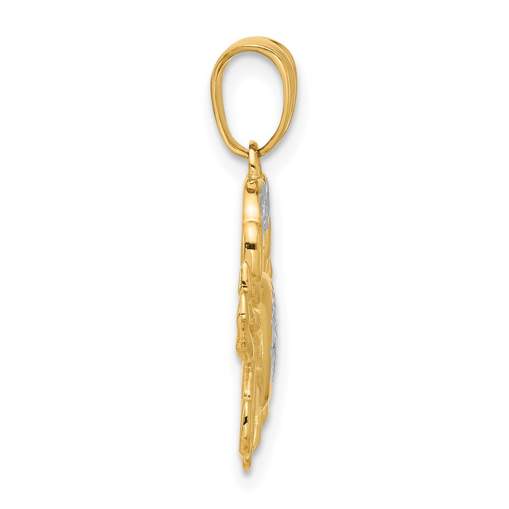 14k Yellow & Rhodium 20.5 mm  Polished and Diamond Cut Crab Pendant (1.87 grams)