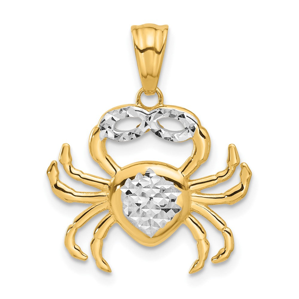 14k Yellow & Rhodium 20.5 mm  Polished and Diamond Cut Crab Pendant (1.87 grams)