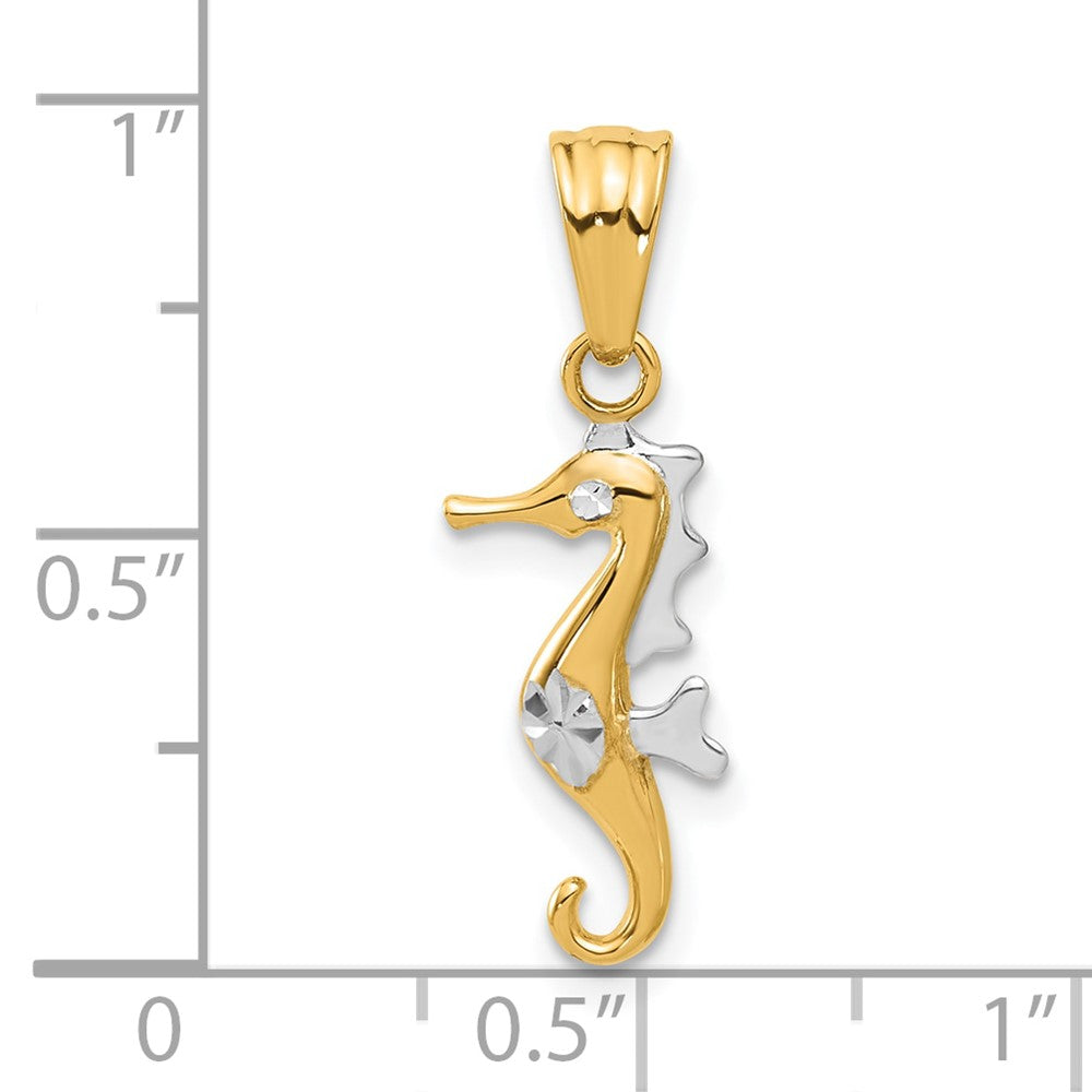 14k Yellow & Rhodium 8.3 mm  Polished and Diamond Cut Seahorse Pendant (0.76 grams)