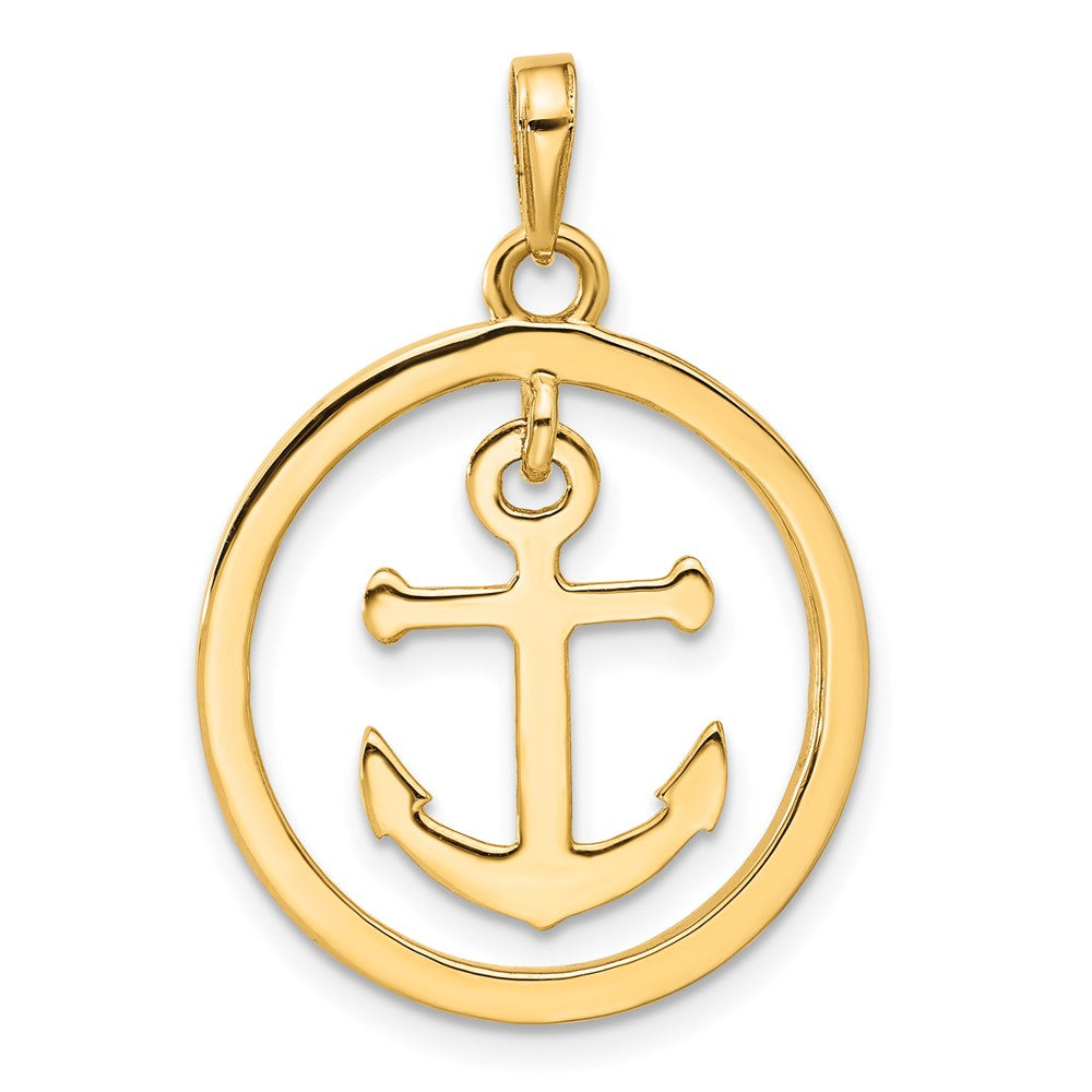 14k Yellow & Rhodium 22 mm  D/C Anchor Dangle in Circle Pendant (3.52 grams)
