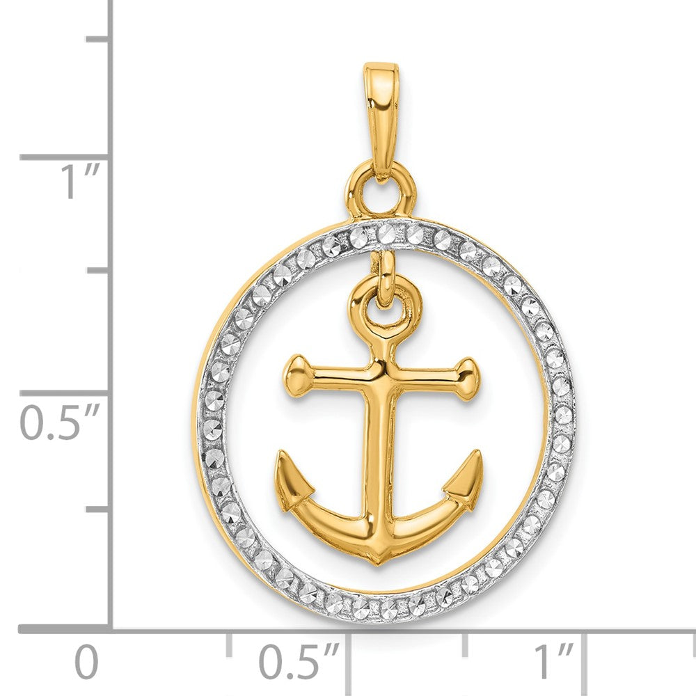 14k Yellow & Rhodium 22 mm  D/C Anchor Dangle in Circle Pendant (3.52 grams)