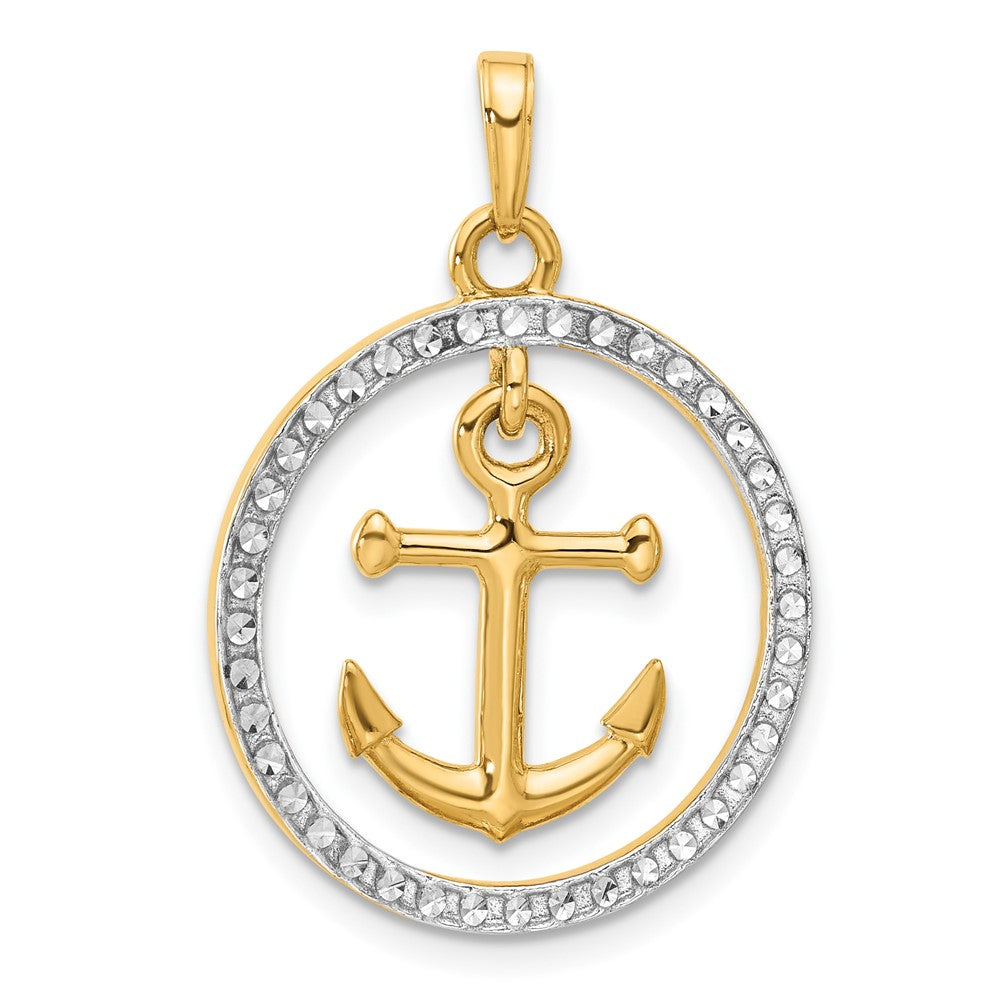 14k Yellow & Rhodium 22 mm  D/C Anchor Dangle in Circle Pendant (3.52 grams)