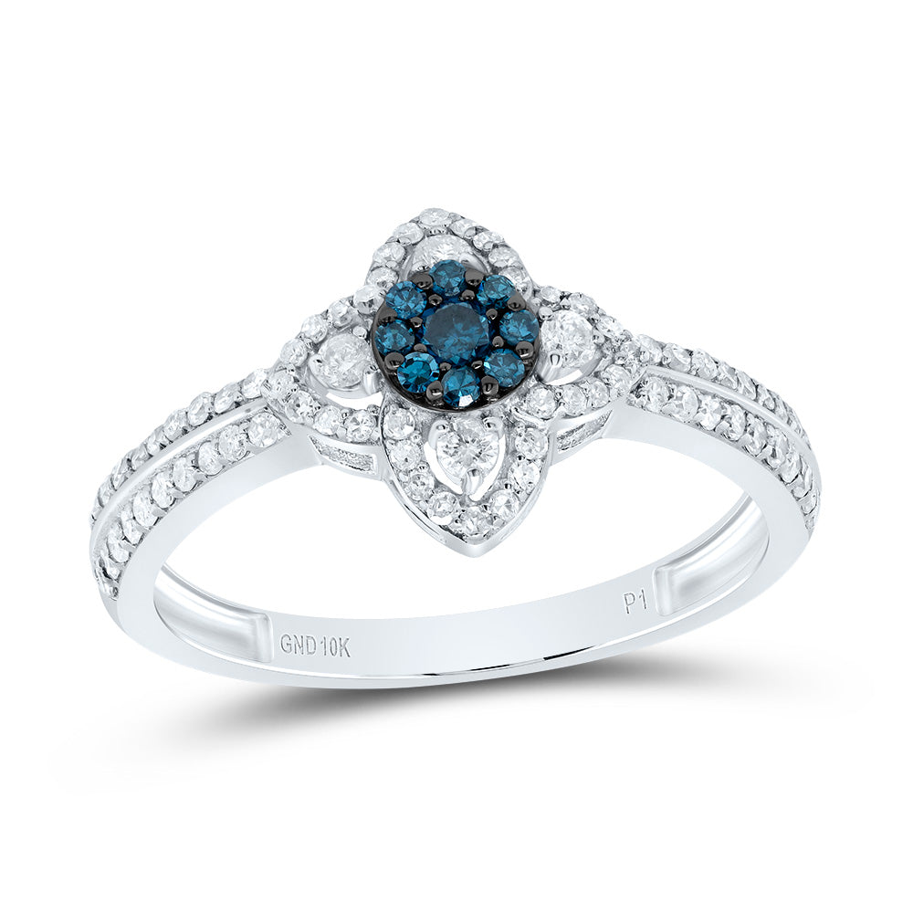 1/2Ctw-Diamond Gift Blue Diamond Flower Ring (2.14 grams)