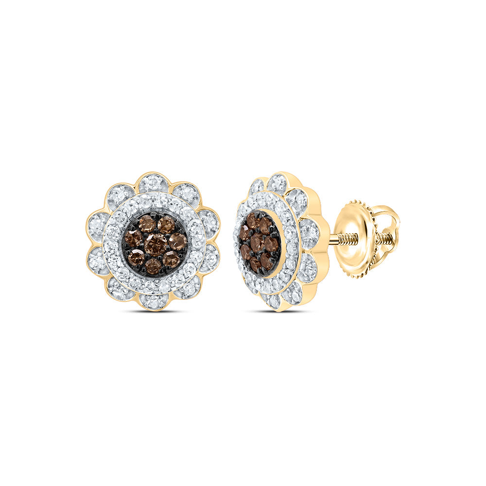 3/8Ctw-Dia P1 Gift Cognac Natural Flower Stud Earring