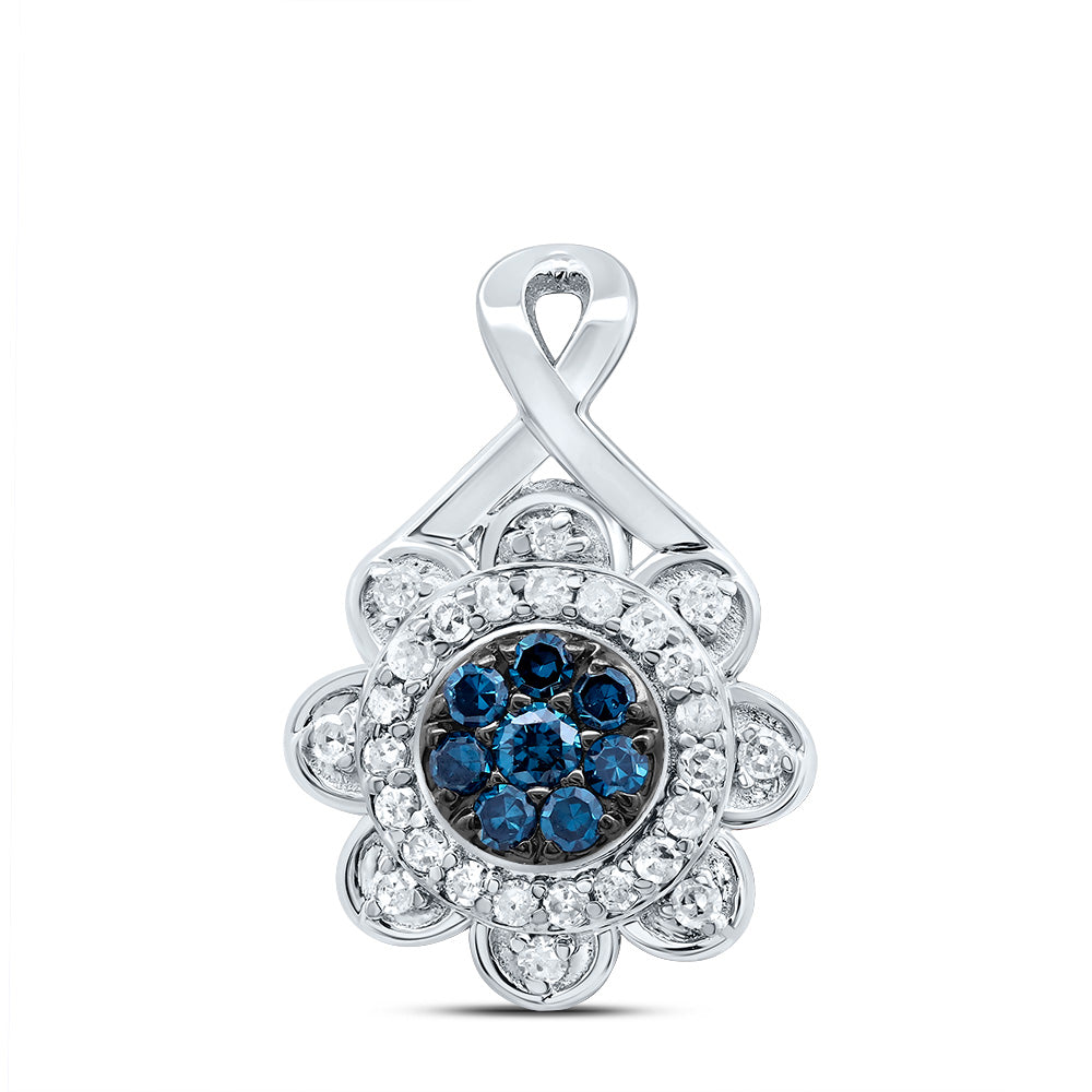 1/5Ctw-Dia P1 Gift Blue Diamond Flower Pendant (0.8386 grams)