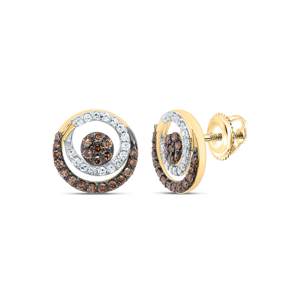 3/8Ctw-Diamond Gift Cognac Natural Round Stud Earring