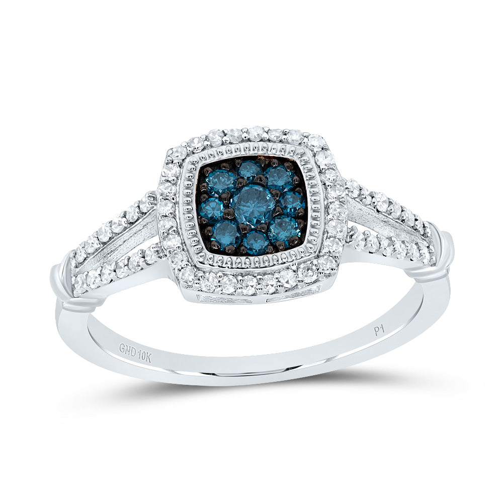 3/8Ctw-Dia P1 Gift Blue Diamond Cushion Ring (2.54 grams)