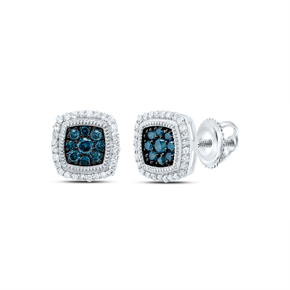 1/3Ctw-Dia P1 Gift Blue Diamond Cushion Stud Earring