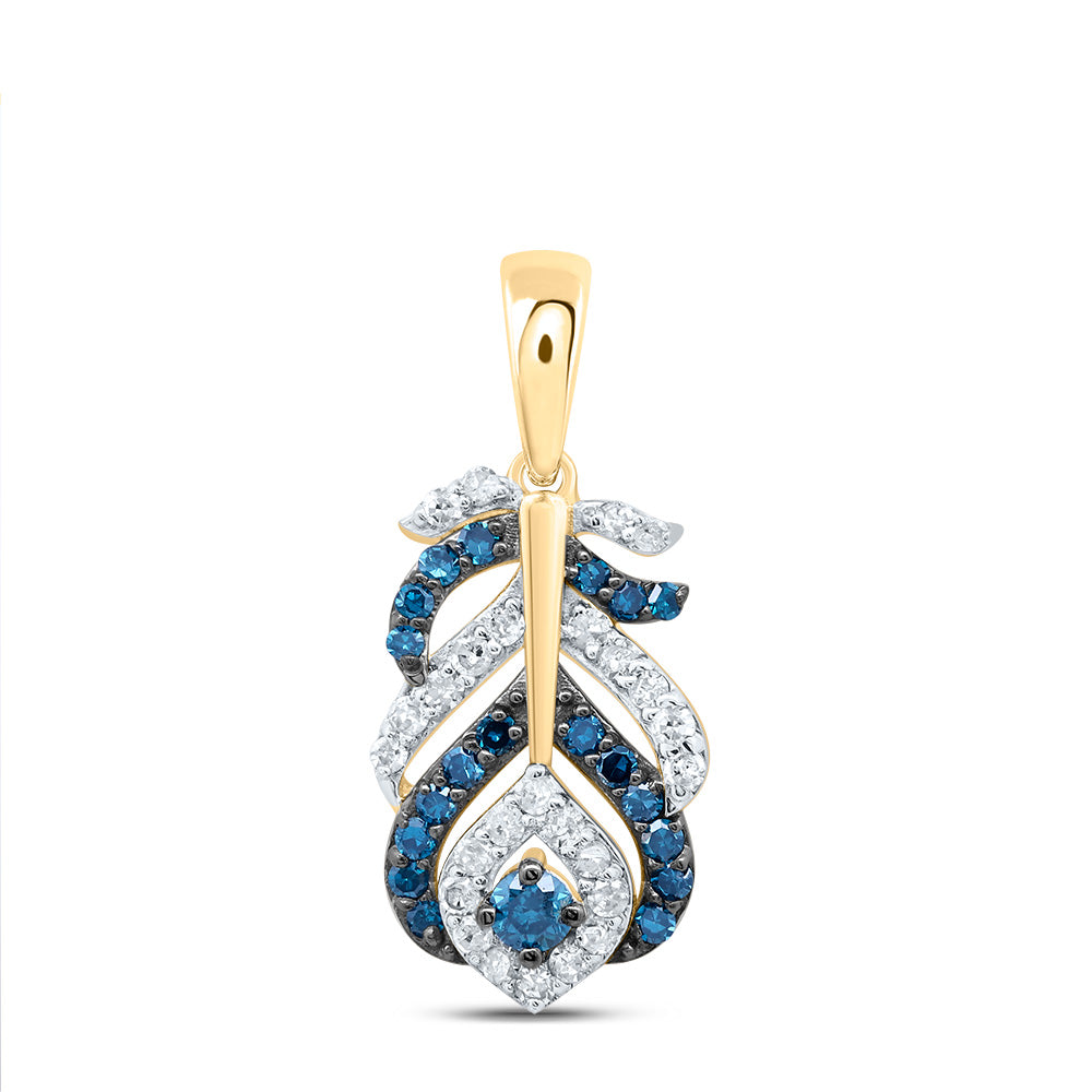 1/4Ctw-Dia P1 Gift Blue Dia Peacock Feather Pendant (0.9236 grams)