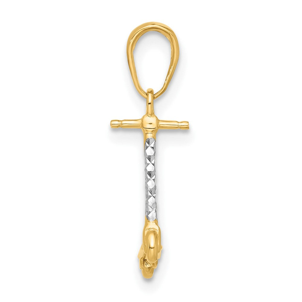 14k Yellow & Rhodium 14.3 mm  D/C 3D Scooter Pendant (0.7 grams)