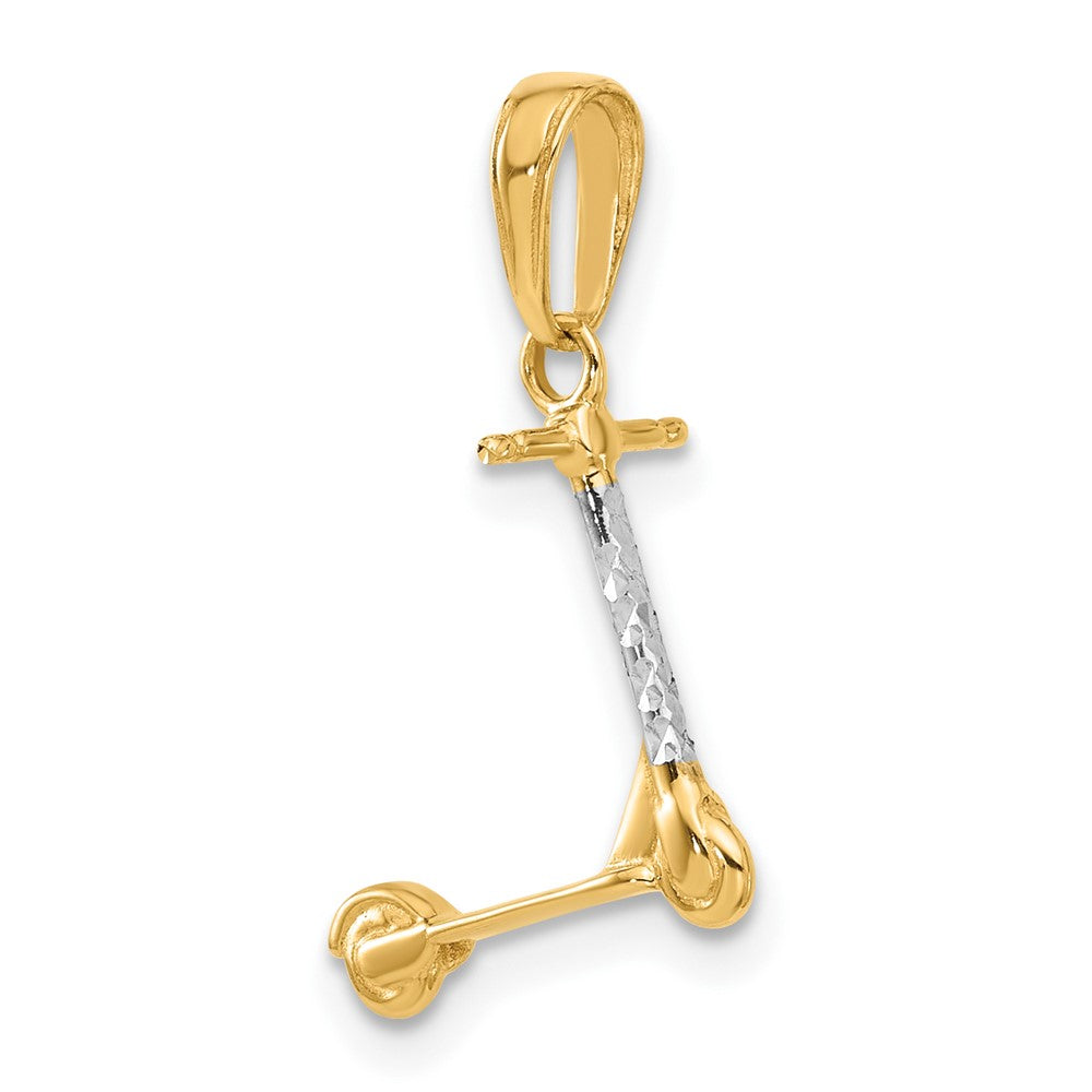 14k Yellow & Rhodium 14.3 mm  D/C 3D Scooter Pendant (0.7 grams)