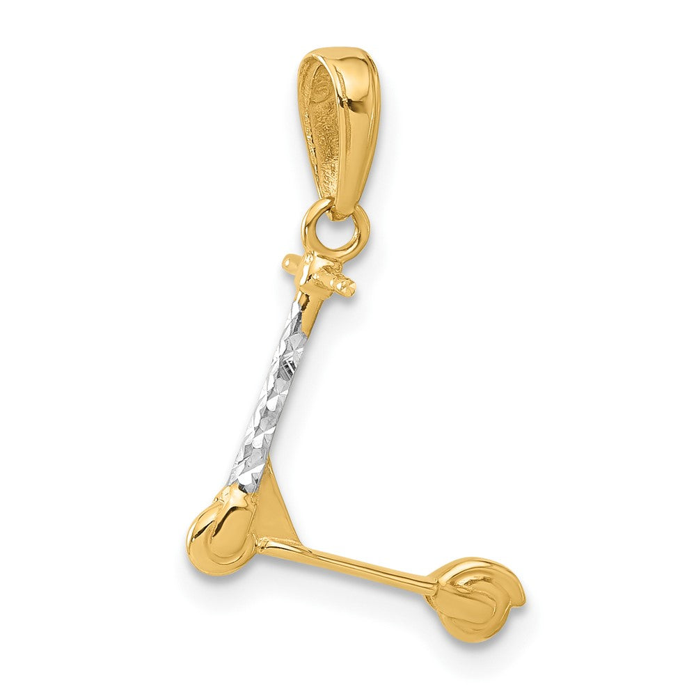 14k Yellow & Rhodium 14.3 mm  D/C 3D Scooter Pendant (0.7 grams)