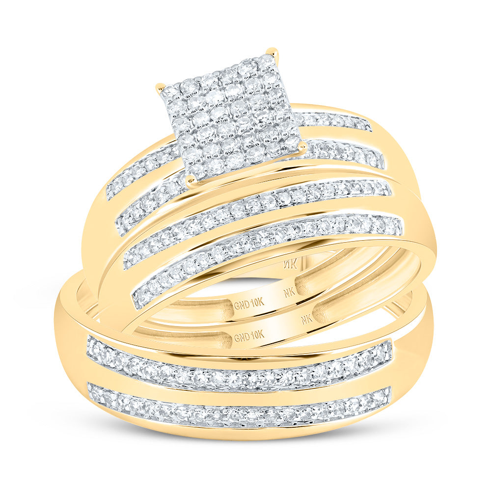 1/2Ctw-Nat Dia Nk Square Trio Set (3.93 grams)