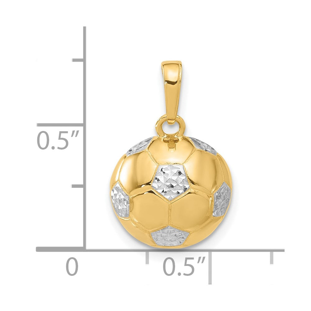 14k Yellow & Rhodium 12.75 mm  D/C Soccer Ball Pendant (2.49 grams)