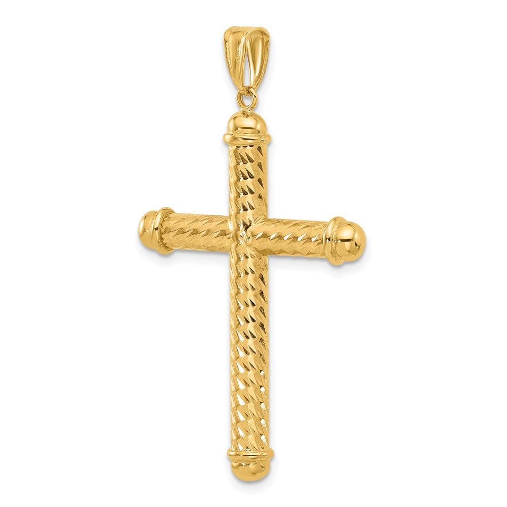 14k Yellow Gold 27.9 mm Polished and Diamond-cut Cross Pendant (3.28 grams)