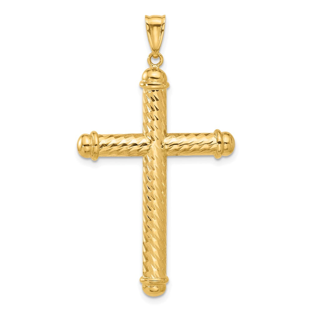 14k Yellow Gold 27.9 mm Polished and Diamond-cut Cross Pendant (3.28 grams)