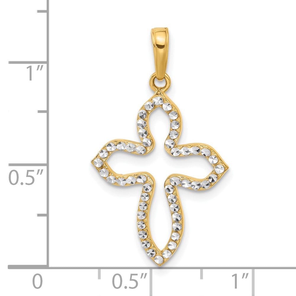 14k Yellow & Rhodium 18 mm  D/C Pointed Cross Pendant (2.19 grams)