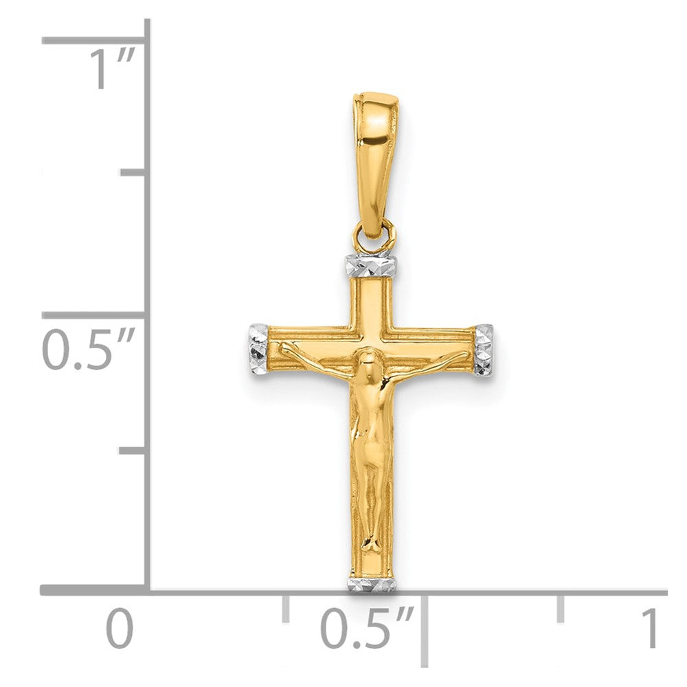 14k Yellow & Rhodium 11.7 mm  D/C Jesus Crucifix Cross Pendant (0.78 grams)