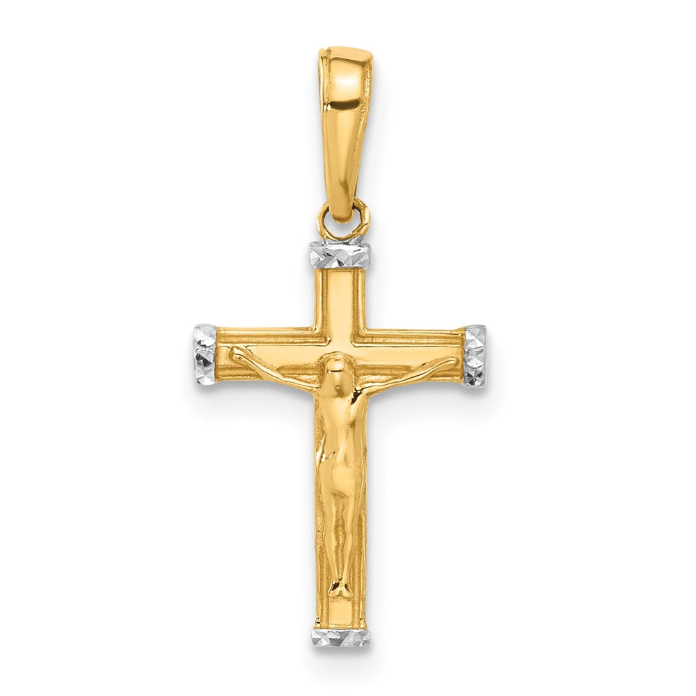 14k Yellow & Rhodium 11.7 mm  D/C Jesus Crucifix Cross Pendant (0.78 grams)